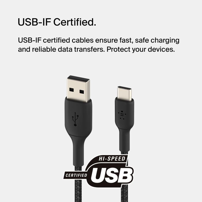 Buy Belkin BoostCharge USB-A to USB-C Braided Cable 2M Black | Yallatoys.com