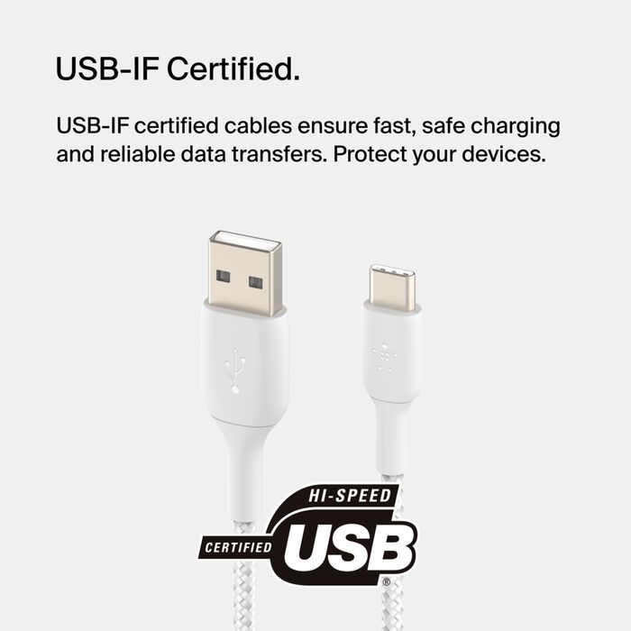 Buy Belkin BoostCharge USB-A to USB-C Braided Cable 2M White | Yallatoys.com