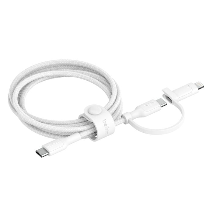 Buy Belkin BoostCharge 2-in-1 Cable with USB C and Lightning Connector White | Yallatoys.com