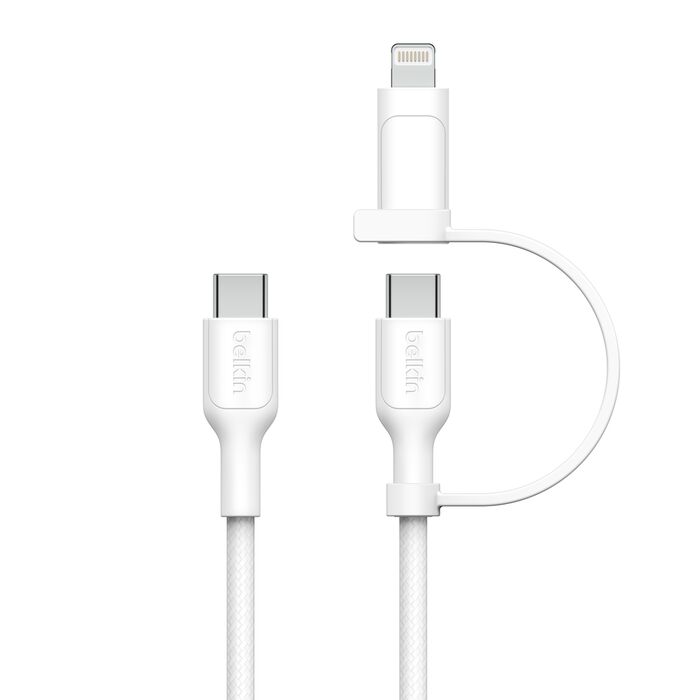 Buy Belkin BoostCharge 2-in-1 Cable with USB C and Lightning Connector White | Yallatoys.com