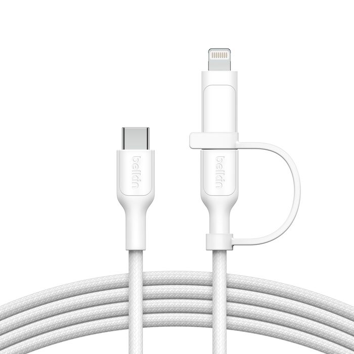 Buy Belkin BoostCharge 2-in-1 Cable with USB C and Lightning Connector White | Yallatoys.com