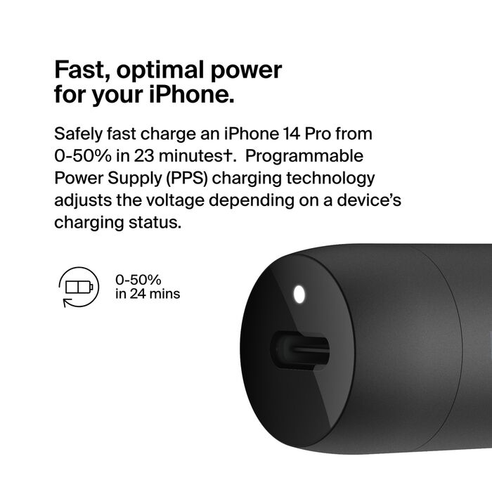 Buy Belkin BoostCharge 30W USB-C Car Charger + USB-C to Lightning cable | Yallatoys.com