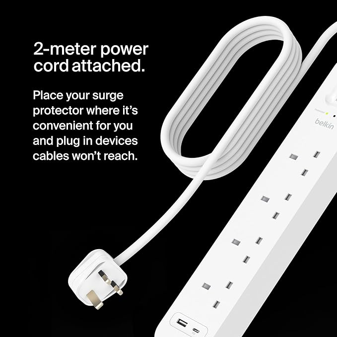 Buy Belkin 4-Outlet Surge Protector 18W USB-A & USB-C Ports 2M Cord White | Yallatoys.com