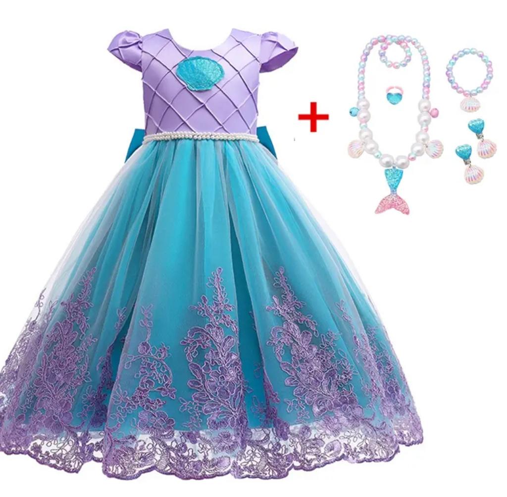 Blue Mermaid Princess Fancy Cosplay Tulle Ball Gown Dress Kids Costumes Yallatoys