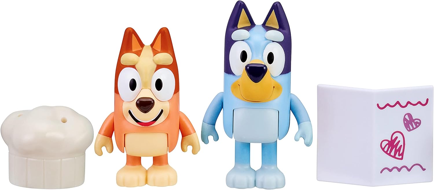 Buy Bluey and Bingo Fancy Restaurant 2 Figure Playset Pack Articulated 2.5 Inch Action Figures Includes Toy Menu and Chef Hat | Yallatoys.com