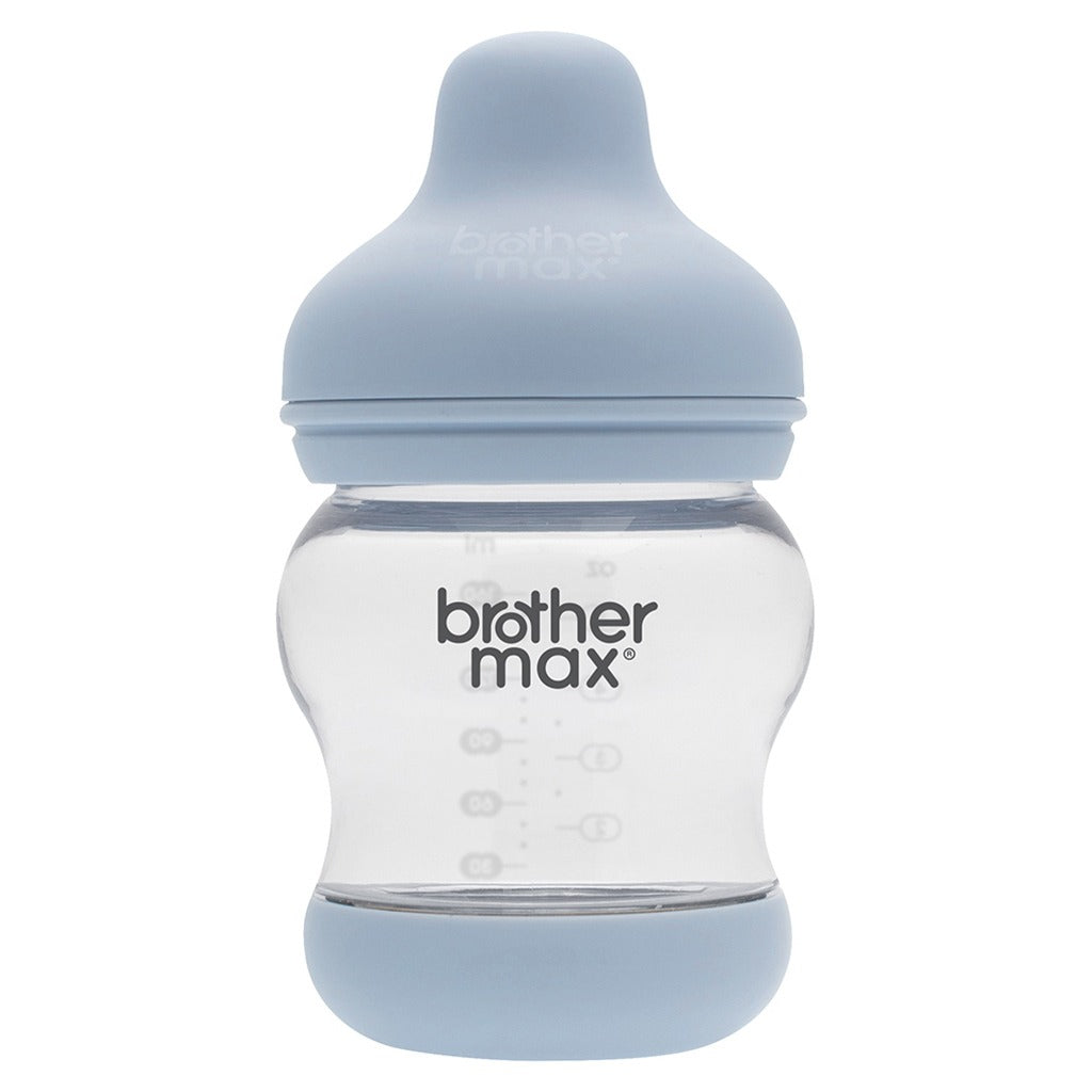 Brother Max Newborn Glass Anticolic Feeding Bottle 100ml  SS Teat Color Blue BROTHERMAX Yallatoys