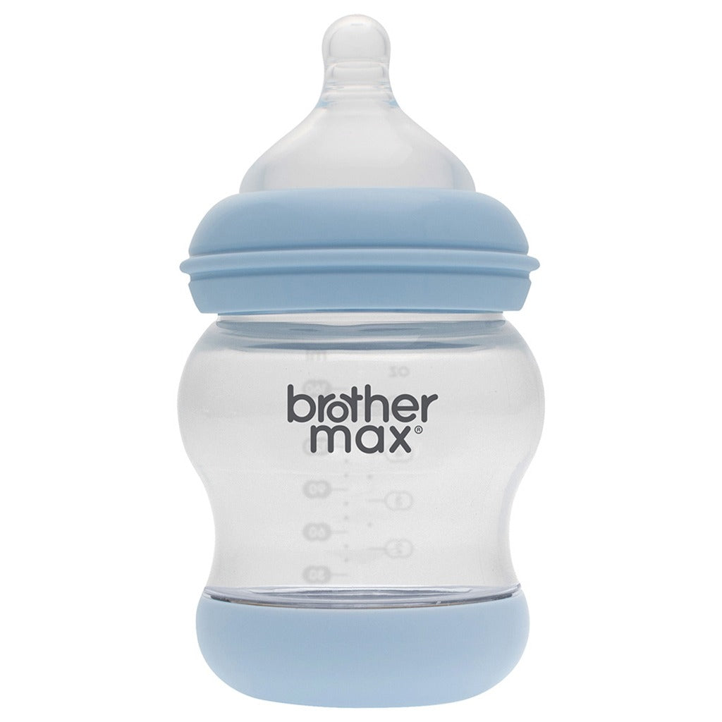 Brother Max Newborn Glass Anticolic Feeding Bottle 100ml  SS Teat Color Blue BROTHERMAX Yallatoys