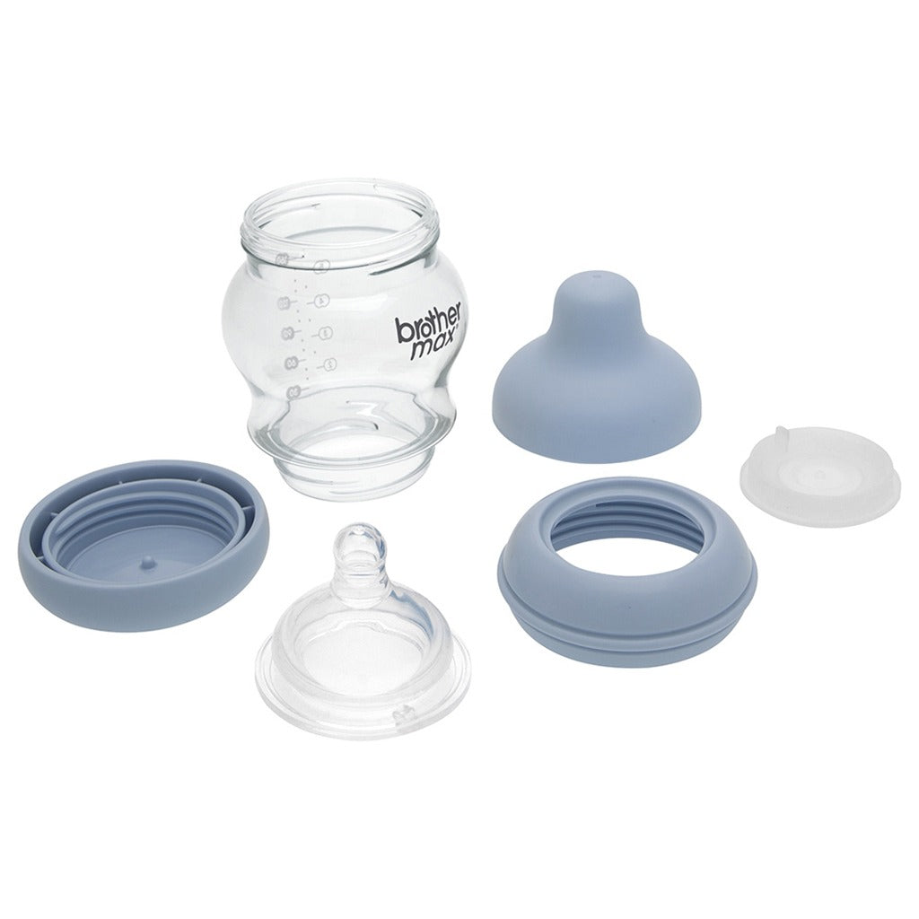 Brother Max Newborn Glass Anticolic Feeding Bottle 100ml  SS Teat Color Blue BROTHERMAX Yallatoys