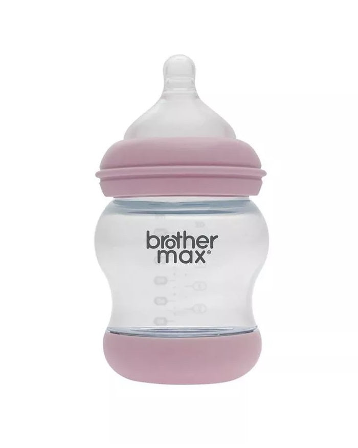 Brother Max Newborn Glass Anticolic Feeding Bottle 100ml  SS Teat Color Pink BROTHERMAX Yallatoys