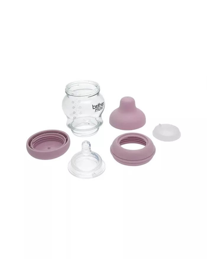 Brother Max Newborn Glass Anticolic Feeding Bottle 100ml  SS Teat Color Pink BROTHERMAX Yallatoys