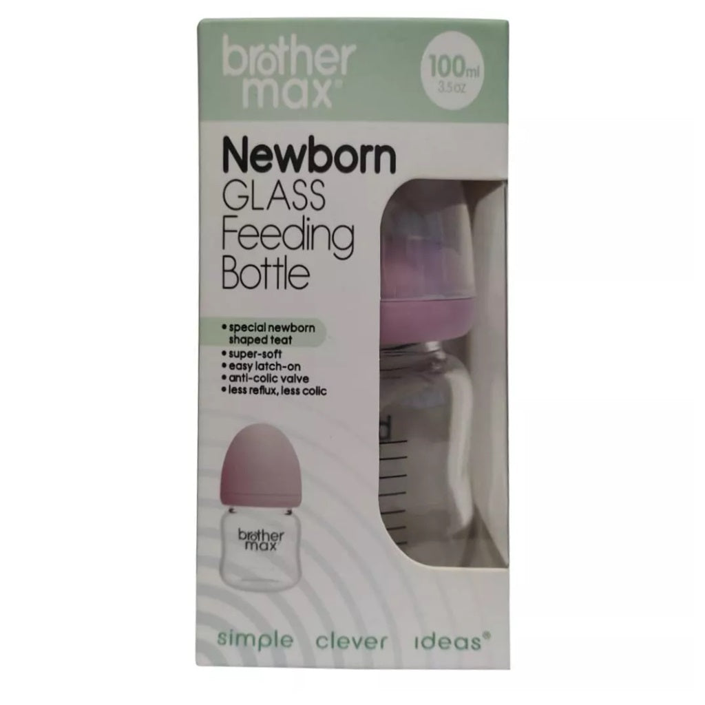 Brother Max Newborn Glass Anticolic Feeding Bottle 100ml  SS Teat Color Pink BROTHERMAX Yallatoys