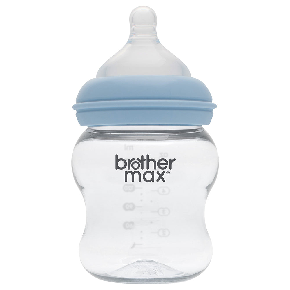 Brother MaxÂ  Extra Wide Neck Glass Feeding Bottle 160Ml/5Oz + S Teat Blue BROTHERMAX Yallatoys