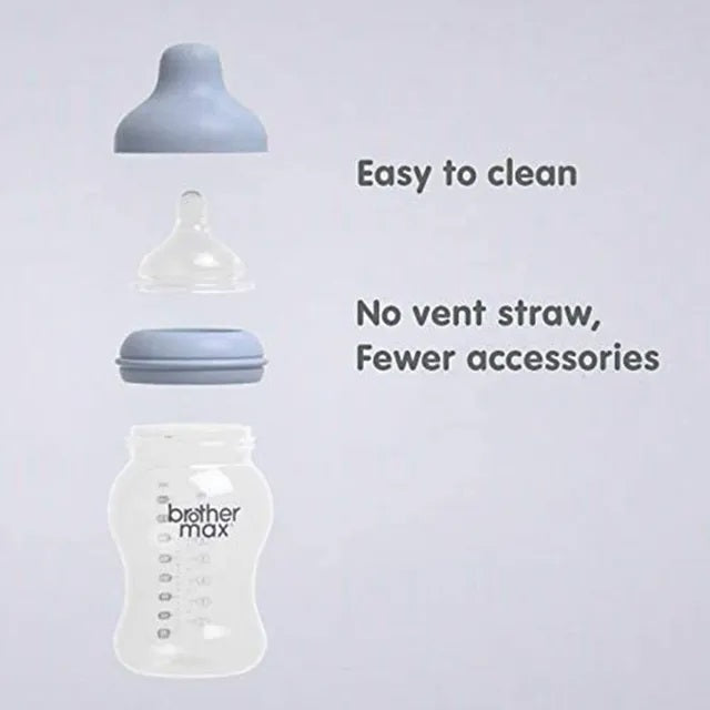 Brother Max Extra Wide Neck Glass Feeding Bottle 240ml/8oz M Teat Color Blue BROTHERMAX Yallatoys