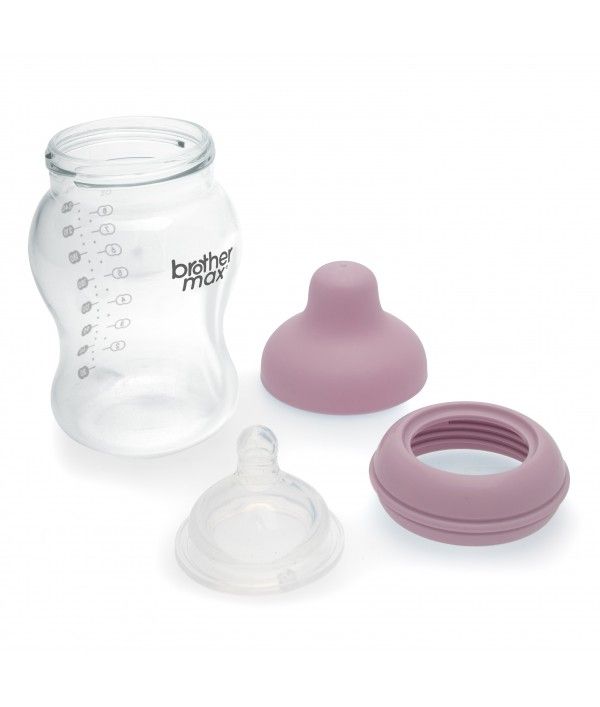 Brother Max Extra Wide Neck Glass Feeding Bottle 240ml/8oz M Teat Color Pink BROTHERMAX Yallatoys
