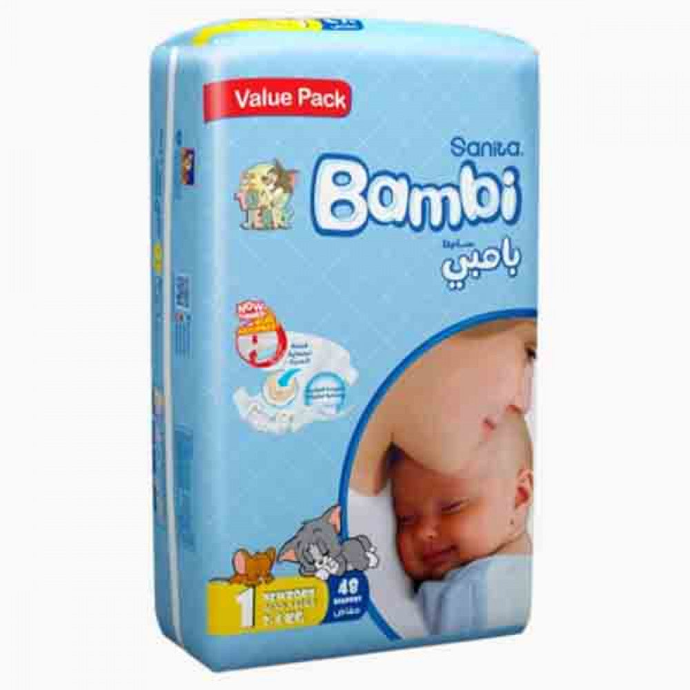 Bambi Baby Diapers Value Pack Size 1 Small 2-4 Kg  48pcs Bambi Yallatoys