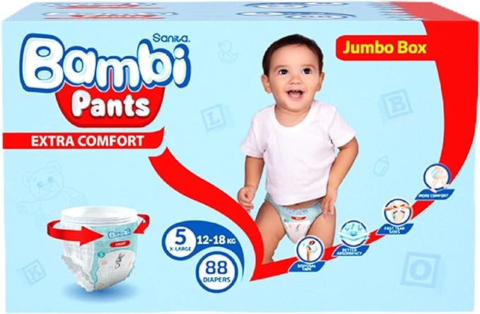 Bambi Pants Size 5 XL 12-18 Kg Jumbo Box 88 Diapers Bambi Yallatoys