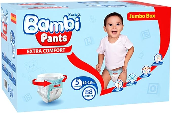 Bambi Pants Size 5 XL 12-18 Kg Jumbo Box 88 Diapers Bambi Yallatoys