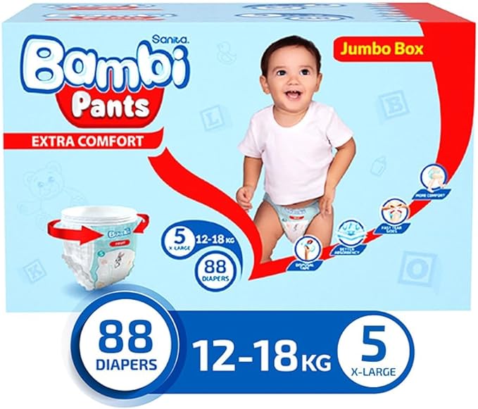 Bambi Pants Size 5 XL 12-18 Kg Jumbo Box 88 Diapers Bambi Yallatoys