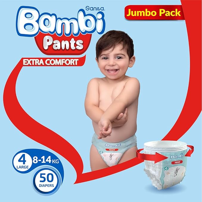 Bambi Baby Pants Size 4  Large 8-14 Kg Jumbo Pack 50 Pcs Bambi Yallatoys