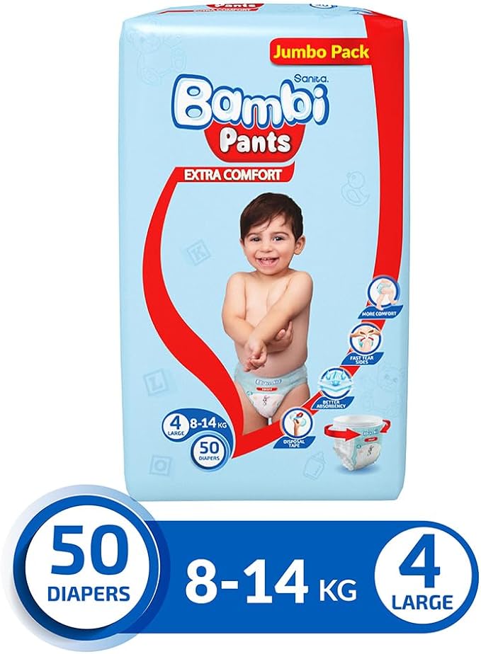 Bambi Baby Pants Size 4  Large 8-14 Kg Jumbo Pack 50 Pcs Bambi Yallatoys
