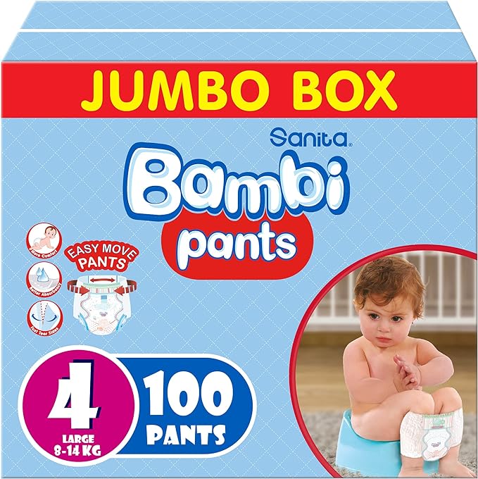 Bambi Pants Size 4 Large 8-14 Kg Jumbo Box 100 Diapers Bambi Yallatoys