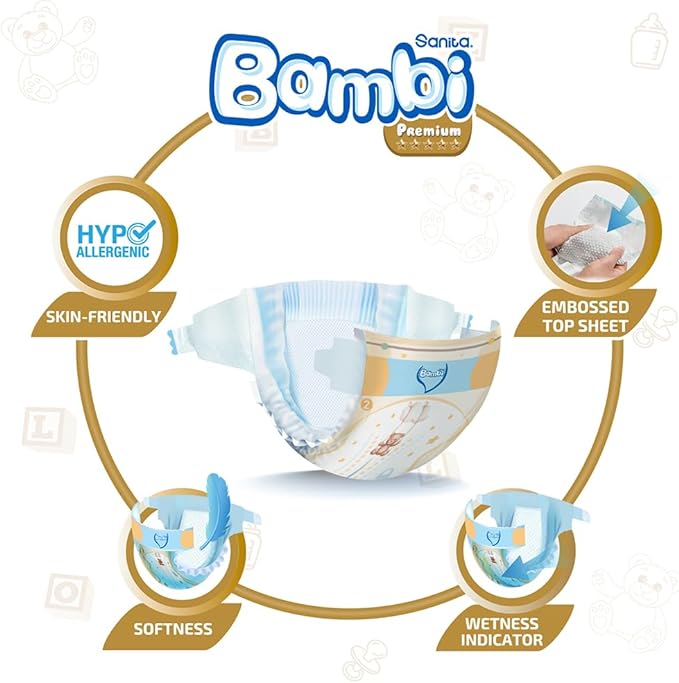 Bambi Baby Diapers Value Pack Size 2 Small 3-6 Kg 48 Count Bambi Yallatoys