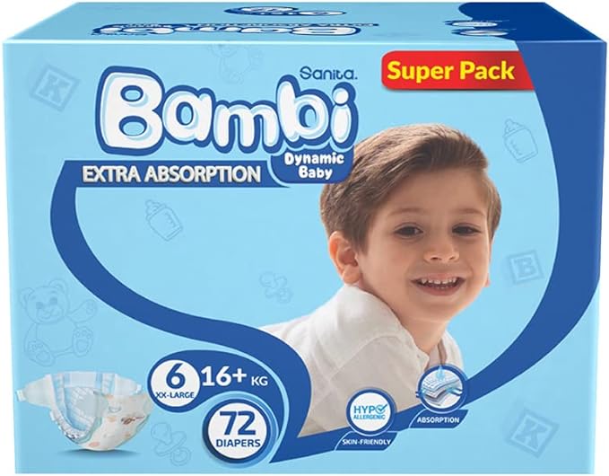Bambi Size 6 XXL 16+ kg Super Box 72 Diapers Bambi Yallatoys