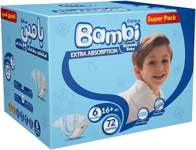 Bambi Size 6 XXL 16+ kg Super Box 72 Diapers Bambi Yallatoys
