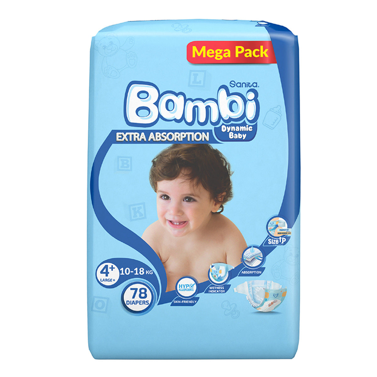 Bambi Baby Diaper Mega Pack Size 4+ Large Plus 10-18kg 78 pcs Bambi Yallatoys