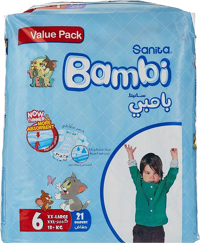 Bambi Baby Diapers Value Pack Size 6 XXL 16+KG 21 Count