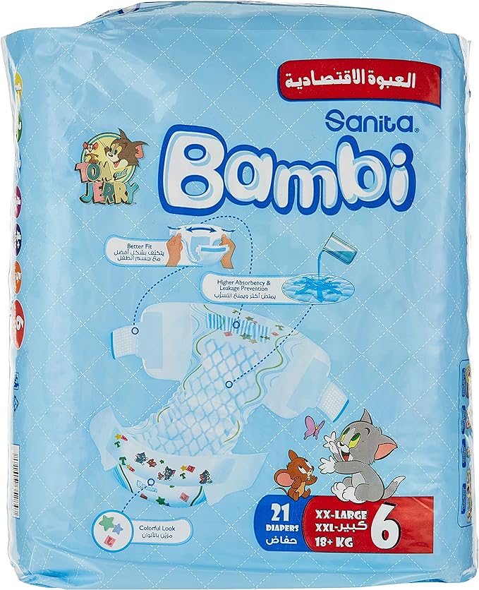 Bambi Baby Diapers Value Pack Size 6 XXL 16+KG 21 Count