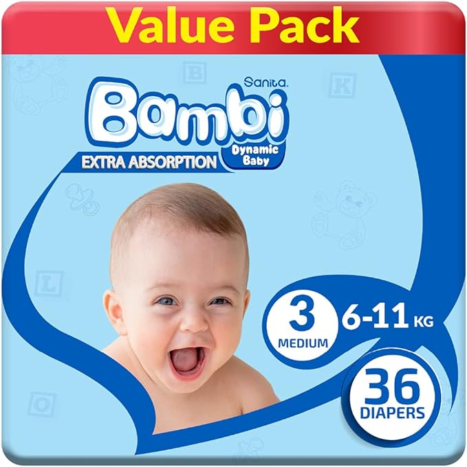 Bambi Baby Diapers Value Pack Size 3 Medium 6-11 KG 36 Count Bambi Yallatoys