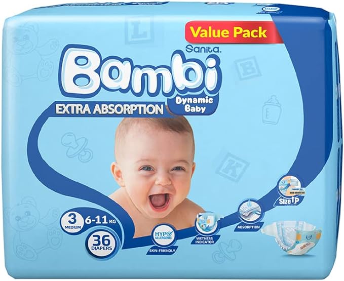 Bambi Baby Diapers Value Pack Size 3 Medium 6-11 KG 36 Count Bambi Yallatoys