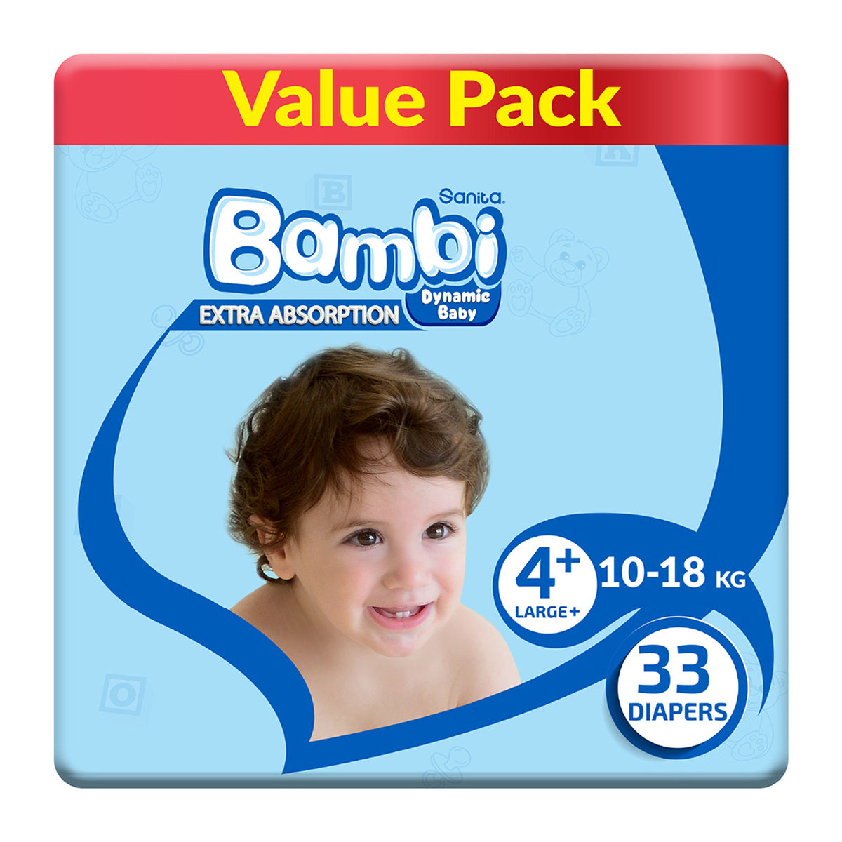 Bambi Baby Diaper Value Pack Size 4+ Large Plus 10-18kg 33 pcs Bambi Yallatoys