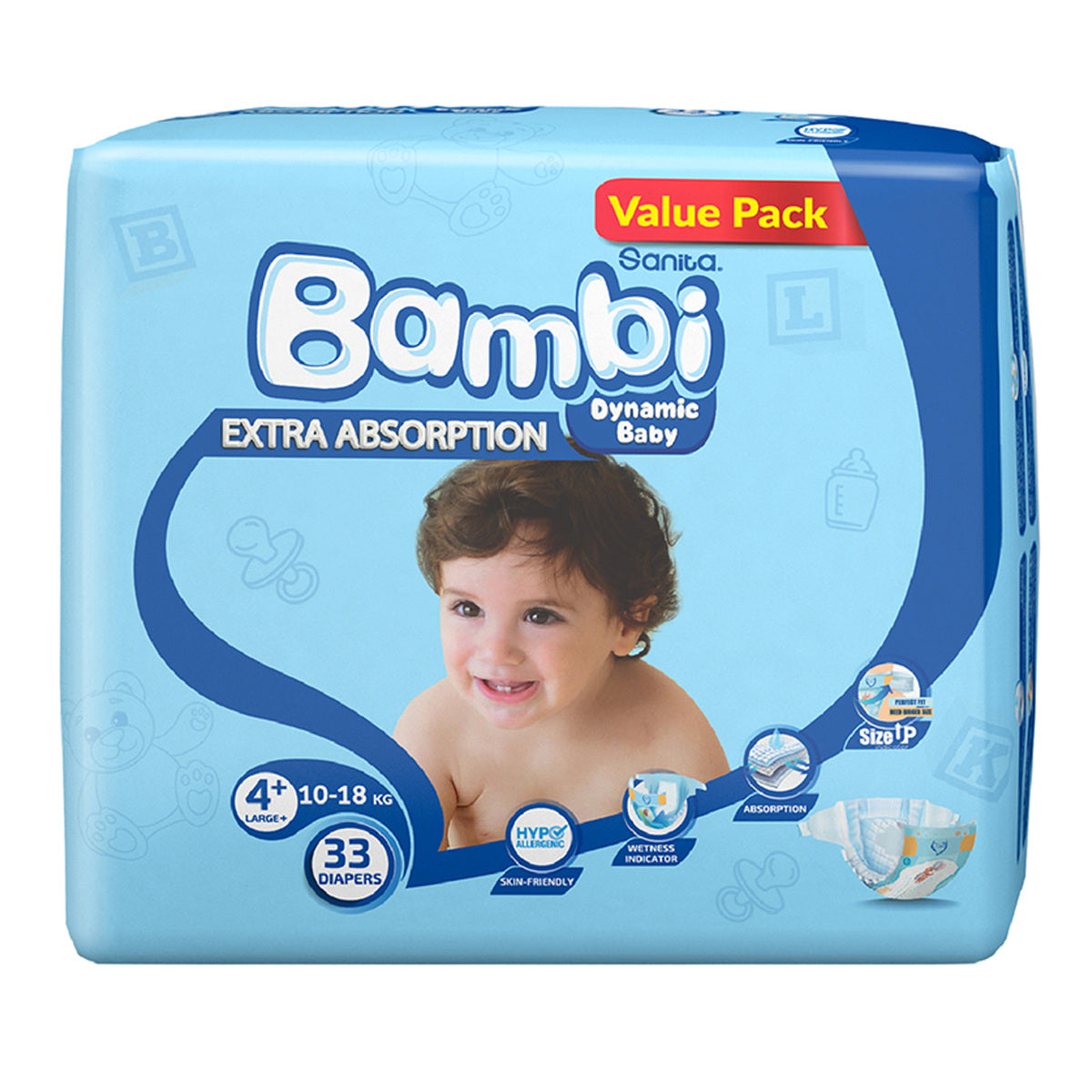 Bambi Baby Diaper Value Pack Size 4+ Large Plus 10-18kg 33 pcs Bambi Yallatoys