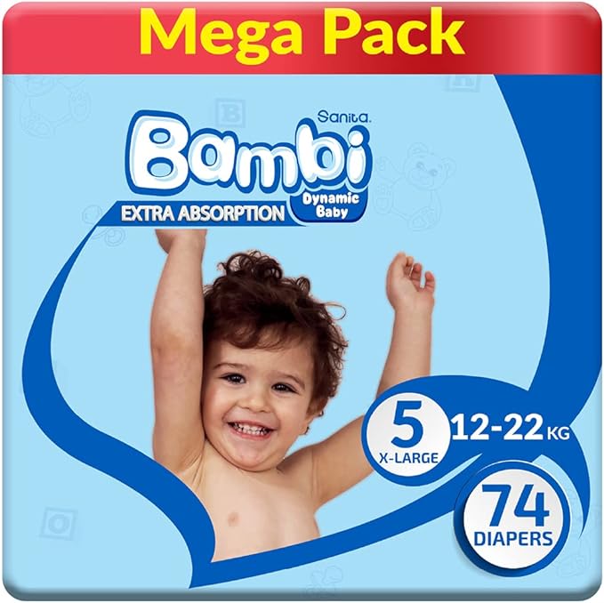 Bambi Baby Diapers Mega Pack Size 5 XL 12-22 KG 74 Count Bambi Yallatoys