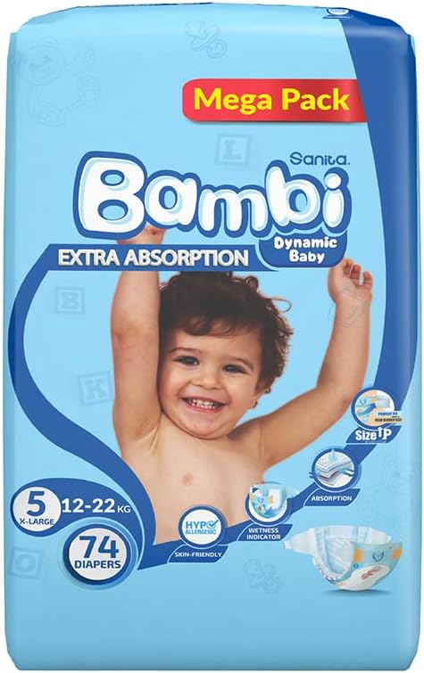 Bambi Baby Diapers Mega Pack Size 5 XL 12-22 KG 74 Count Bambi Yallatoys