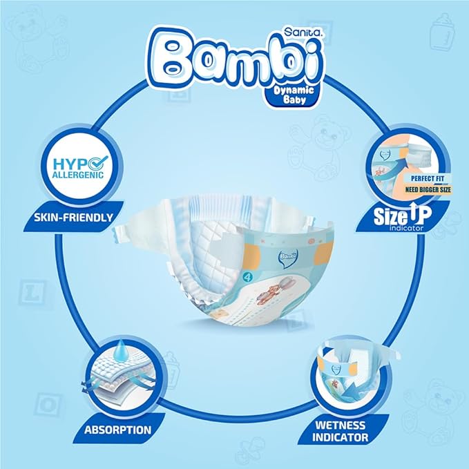 Bambi Baby Diapers Mega Pack Size 4 Large 8-16 KG 80 Count Bambi Yallatoys