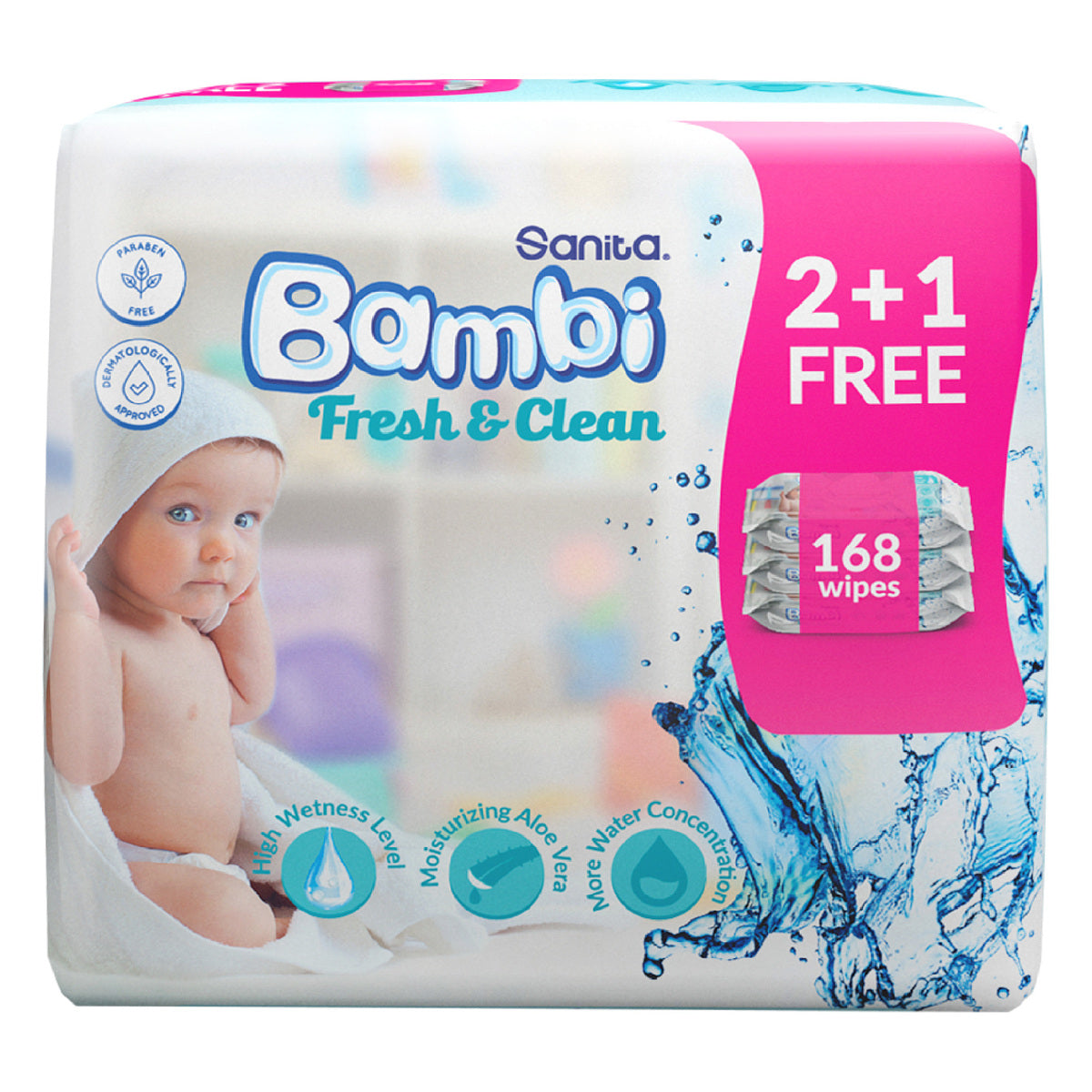 Bambi Fresh & Clean Baby Wet Wipes 3 x 56 pcs Bambi Yallatoys