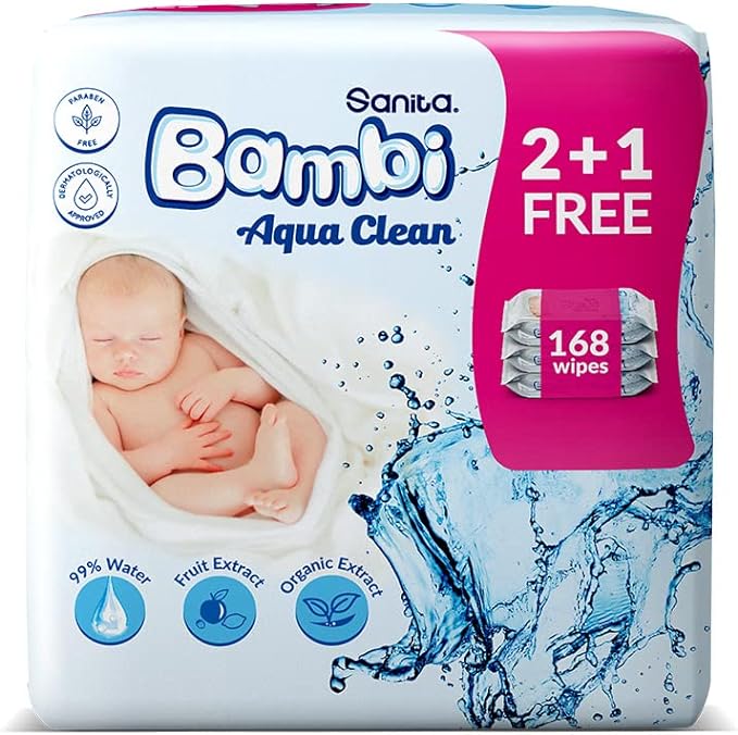 Bambi Aqua Clean 3X56 168 Baby Wet Wipes Bambi Yallatoys
