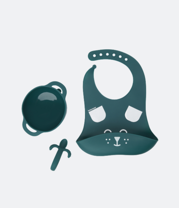 Babymoov First Easy 3pcs Silicone Bowl Spoon & Bib Baby Weaning Set Green Babymoov Yallatoys