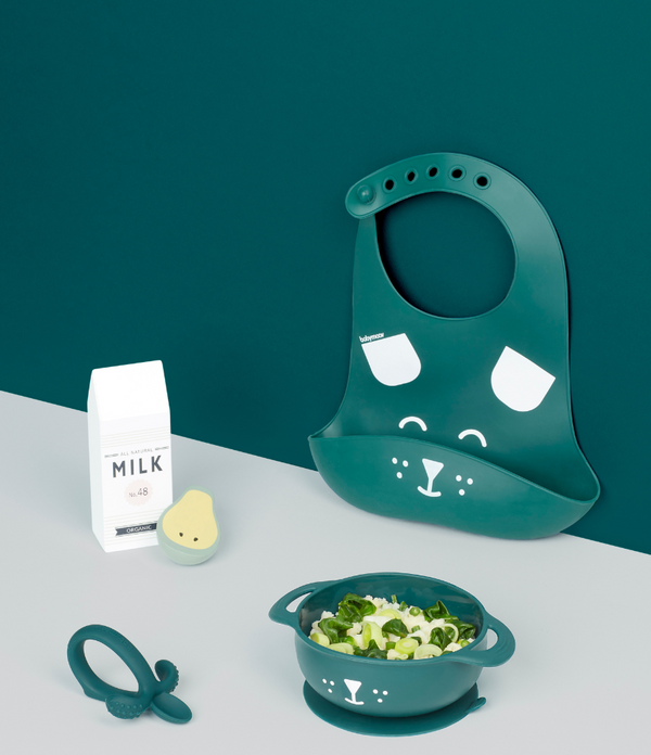Babymoov First Easy 3pcs Silicone Bowl Spoon & Bib Baby Weaning Set Green Babymoov Yallatoys