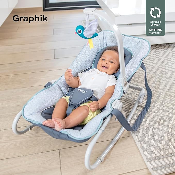 Babymoov Blue Graphik Fixed Position or Swing Baby Bouncer Babymoov Yallatoys
