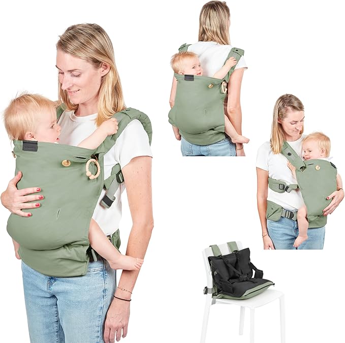 Babymoov Moov & Boost Ergonomic Baby Carrier and Travel Booster Seat Sage Green Babymoov Yallatoys