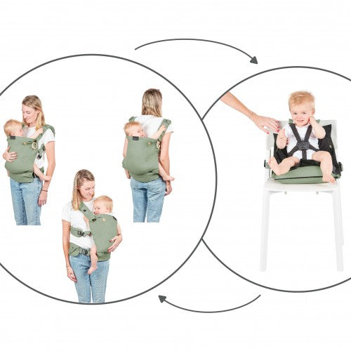 Babymoov Moov & Boost Ergonomic Baby Carrier and Travel Booster Seat Sage Green Babymoov Yallatoys