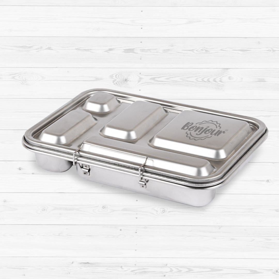 Buy Bonjour Stainless Steel Bento Lunch Box 5 Compartments White | Yallatoys.com