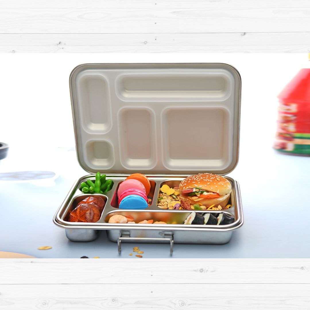 Buy Bonjour Stainless Steel Bento Lunch Box 5 Compartments White | Yallatoys.com