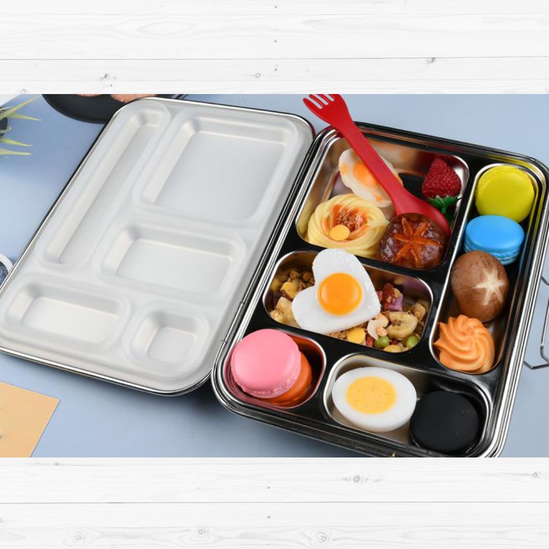 Buy Bonjour Stainless Steel Bento Lunch Box 5 Compartments White | Yallatoys.com