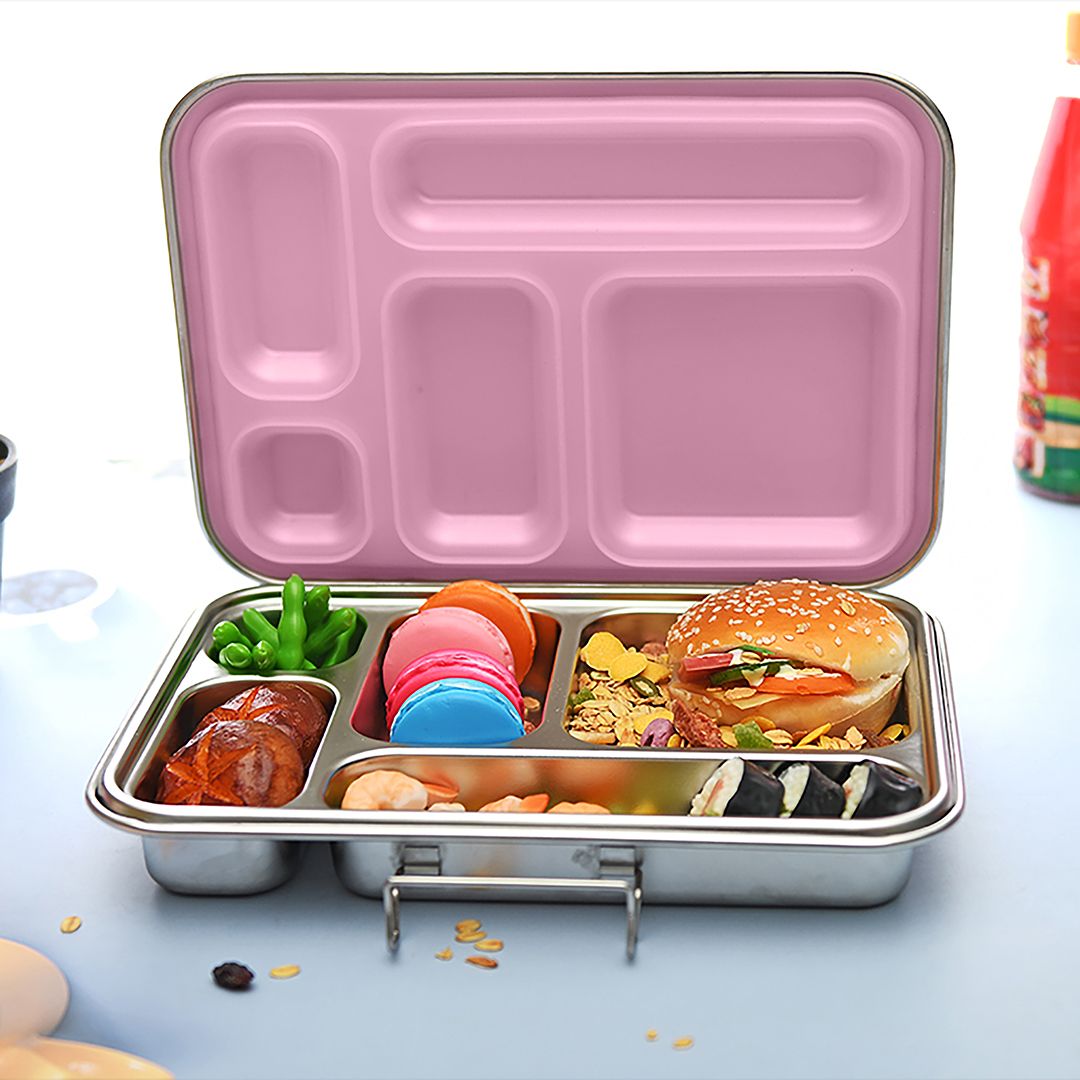 Buy Bonjour Stainless Steel Bento Lunch Box 5 Compartments Pink | Yallatoys.com