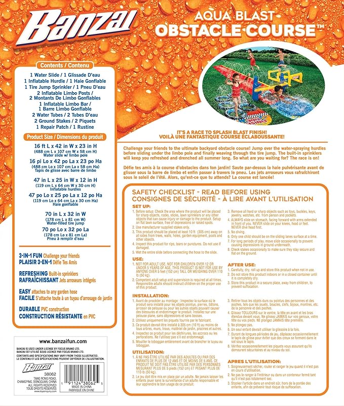 Buy Banzai Aqua Blast Obstacle Course Slide 16ft | Yallatoys.com